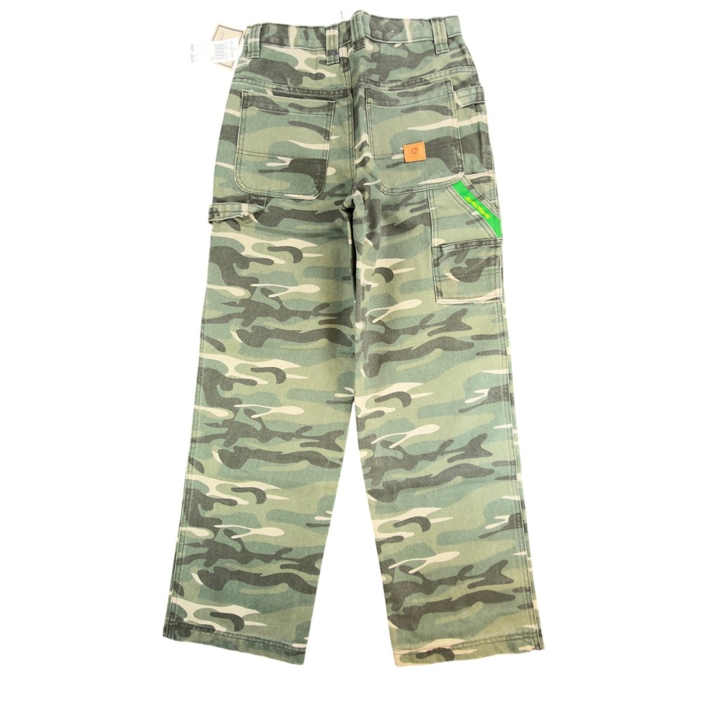 John Deere Carpenter Pants Boys 14 Y2K Camo Canvas Woodland Workwear Deadstock